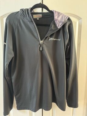 Orangetheory Black Half-Zip Hooded Pullover with Patterned Lining